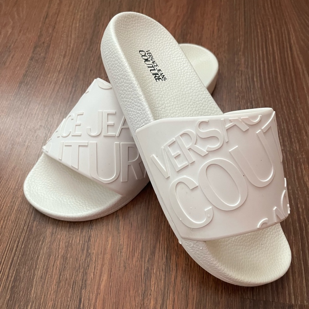 Versace Jeans Collection Cream Slide Sandals